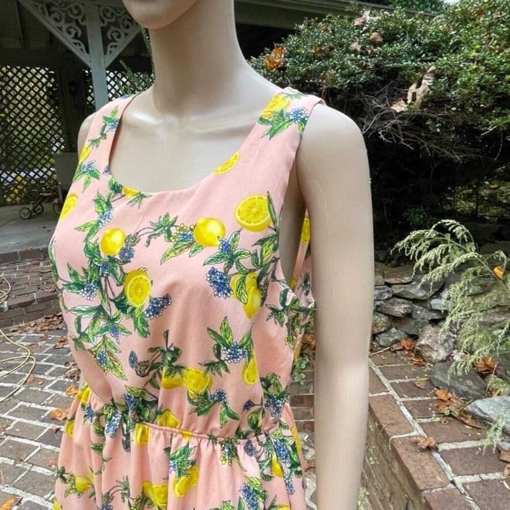 Pink Owl Dress Womens Large Pink Lemon Print Fit & Flare Cutout Back Sleeveless - Picture 4 of 12